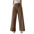 thumbnail image 1 of Pantalones anchos de cintura alta para mujer: elásticos, de color liso, con bolsillos y cinturón, para llevar a diario de forma informal. Tallas: M-XXXL., 1 of 5