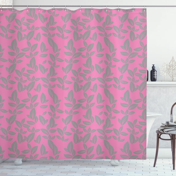 Ambesonne Floral Shower Curtain, Big Grey Flowers Petals, 69"Wx84"L, Pink and Grey