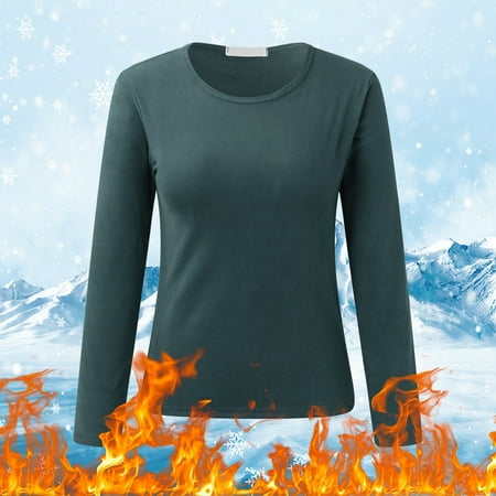 Clearance! Blazers for Women Business Casual Women O Neck Fleece Lined Thermal Thermal Underwear Slim Tops Long Sleeve Thermal Shirts Winter Tops Thermal Underwear Set Green L