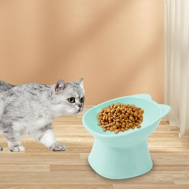 Cuenco de comida para gatos inclinado, protección del cuello extraancho, bebedero y comedero duradero inclinado, cuenco de alimentación para perros y Azul