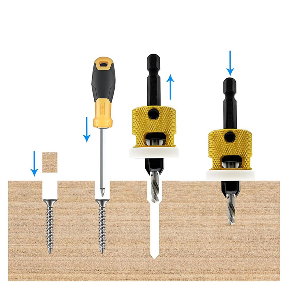 3 Pcs Countersink Drill Bit Set Replaceable With Adjustable Depth Stop Plastic