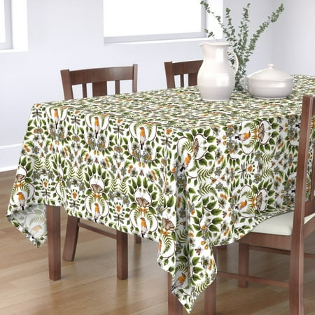 

Cotton Sateen Tablecloth 90 Square - Nature Botanical Damask Floral Birds Dragonfly Insect Leaves Spring Print Custom Table Linens by Spoonflower