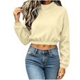 thumbnail image 5 of Women's Mock Neck Crop Sweatshirt Casual Fashion High Neck Long Sleeved Solid Color Fall Winter Pullover, 5 of 6