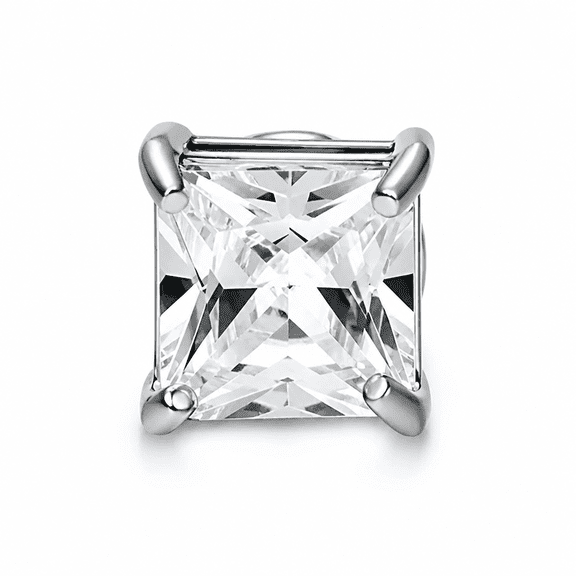 AURENIX 1Pc CZ Clear Square Magnetic Clip-On Stud Earrings Men Women Non-piercing -Silver 6mm