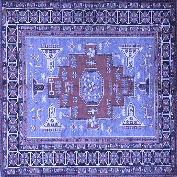 Ahgly Company Machine Washable Indoor Square Persian Blue Traditional Area Rugs, 5' Square