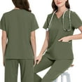 thumbnail image 5 of WTOBBY Women's Short Sleeve V-Neck Scrubs Set with Pockets, 2-Piece Nursing Uniform, Medical Workwear for Healthcare Workers, Comfortable Daily Duty Outfit,Army Green L, 5 of 5