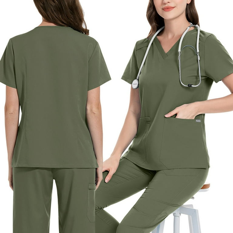 上下セット 希少 美品 jimwag Agent tops KHAKI HAJWOH Army Green Scrubs for Women Set Stretchy Nursing Uniform