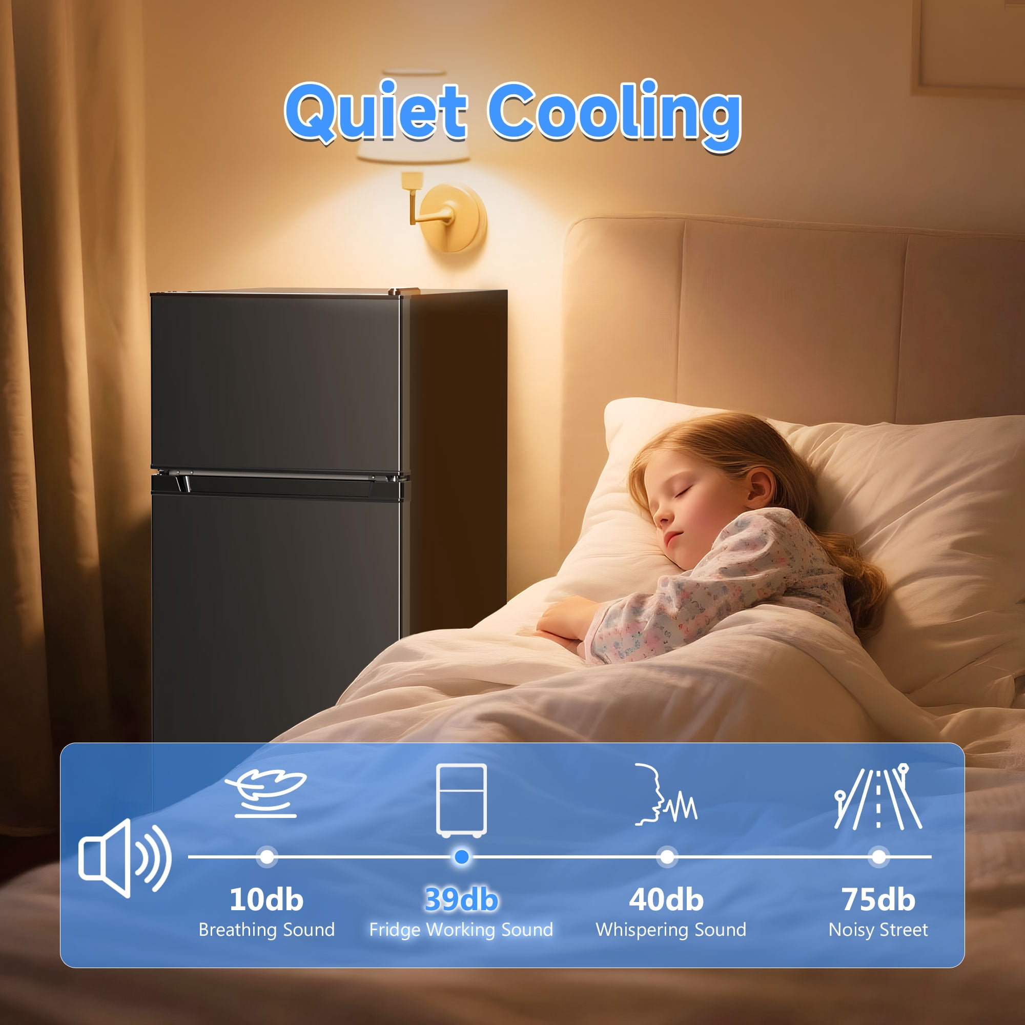 Aootek 3.2 Cu.ft Two Door Mini Fridge with Freezer Energy-Saving Compact Refrigerator Suitable for Bedroom,Apartment,Kitchens, Offices, Dormitories Black