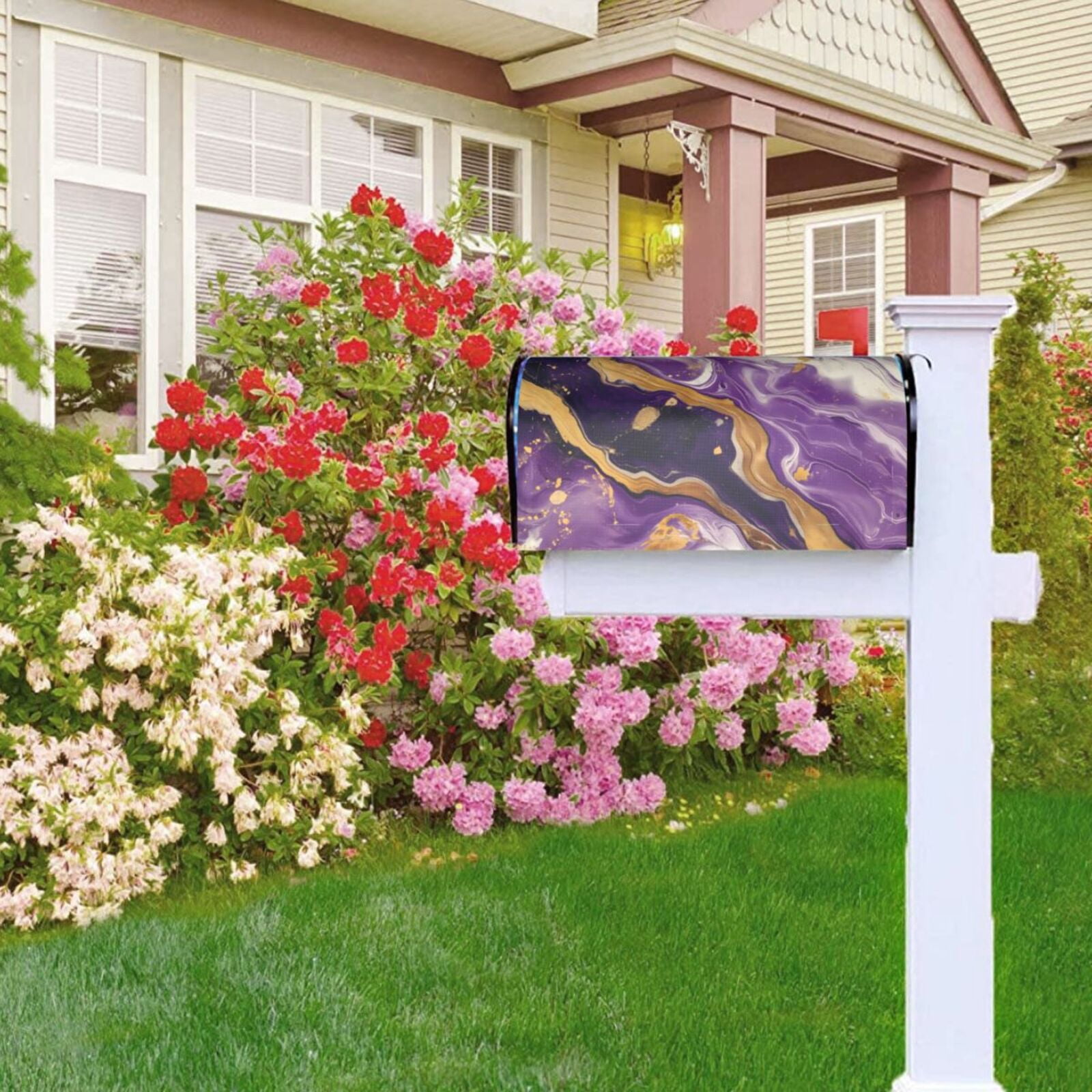 Naloa Purple Gold Marble Swirls Mailbox Covers Magnetic Post Box Cover Post Letter Box Cover Garden Decor-21x18 in