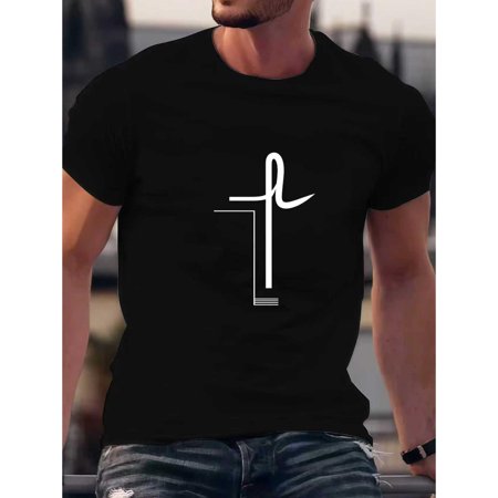 T Shirt Graphic Tee Tops with White T-f Symbol and Linear Design Cotton and Comfortable Black S-5XL