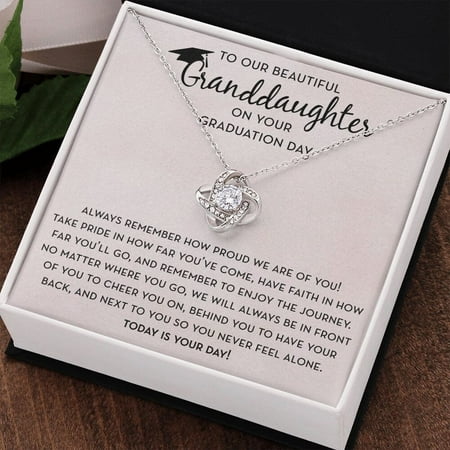 Granddaughter Graduation Necklace From Grandparents, White Love Knot Necklace