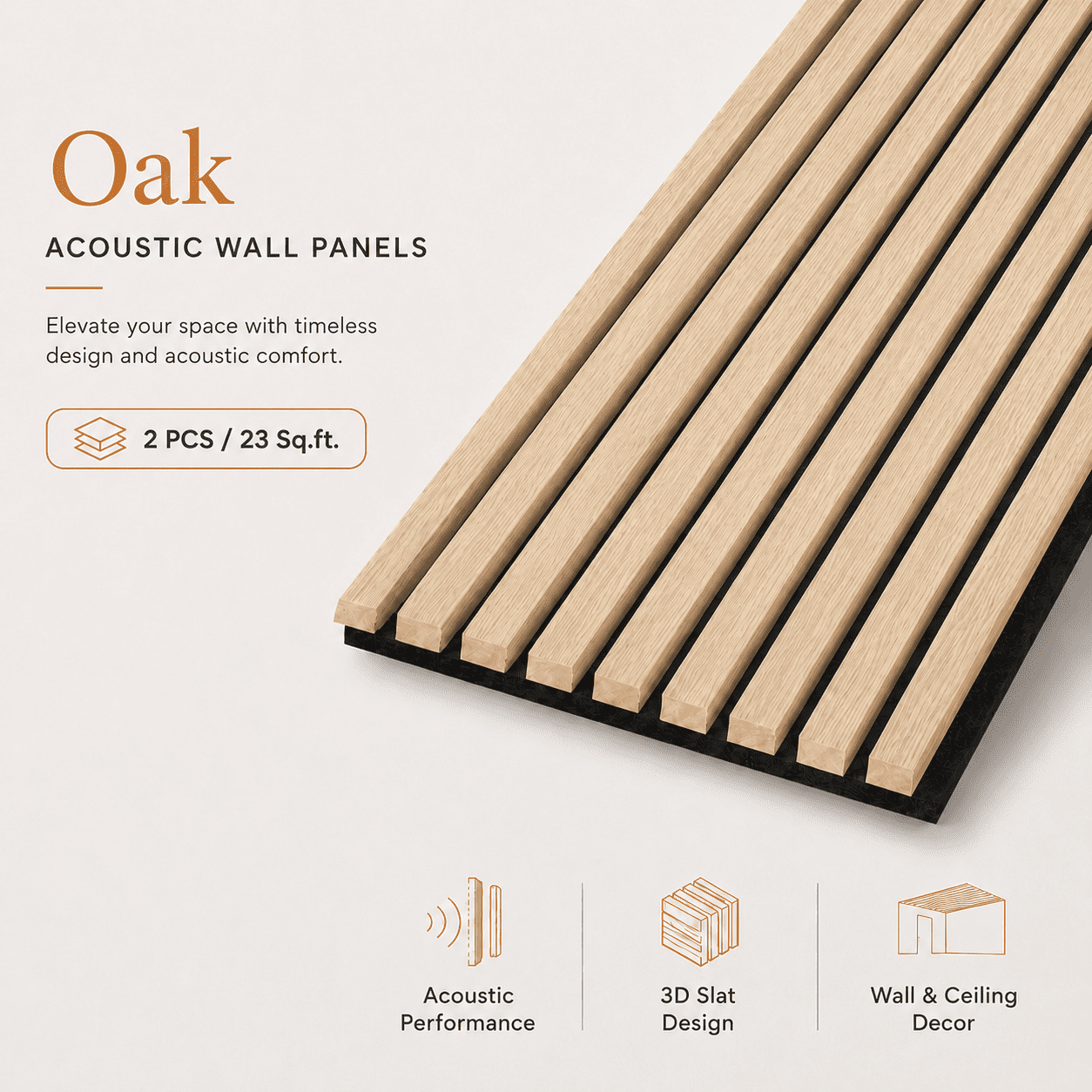 2PCS 16''x104'' Wood Slat Acoustic Wall Paneling for Interior and Ceiling Decor,23Sq.ft,Oak