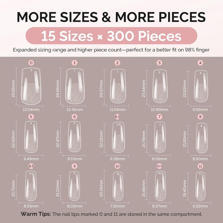 MelodySusie Medium Square Nail Tips, 300Pc Clear Acrylic photo 5