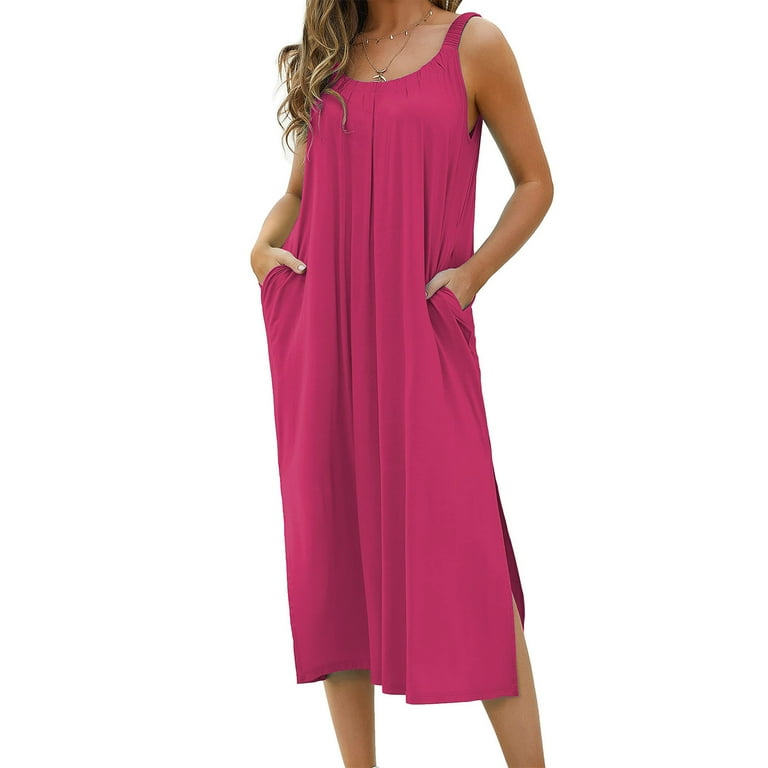 Women's Casual Summer Sleeveless Long Maxi Dresses Split Beach Dress with  Pockets Lounge Sleepwear Nightgown - Walmart.com