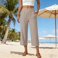 thumbnail image 5 of Women Wide Leg Pants High Waist Solid Three‑Quarter Cotton Linen Womens Sweatpants Beige, 5 of 8