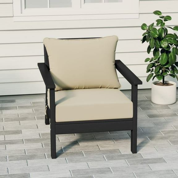 WestinTrends Avalon Outdoor Modern HDPE Patio Club Chair with Deep Seat Cushions, Black/Beige