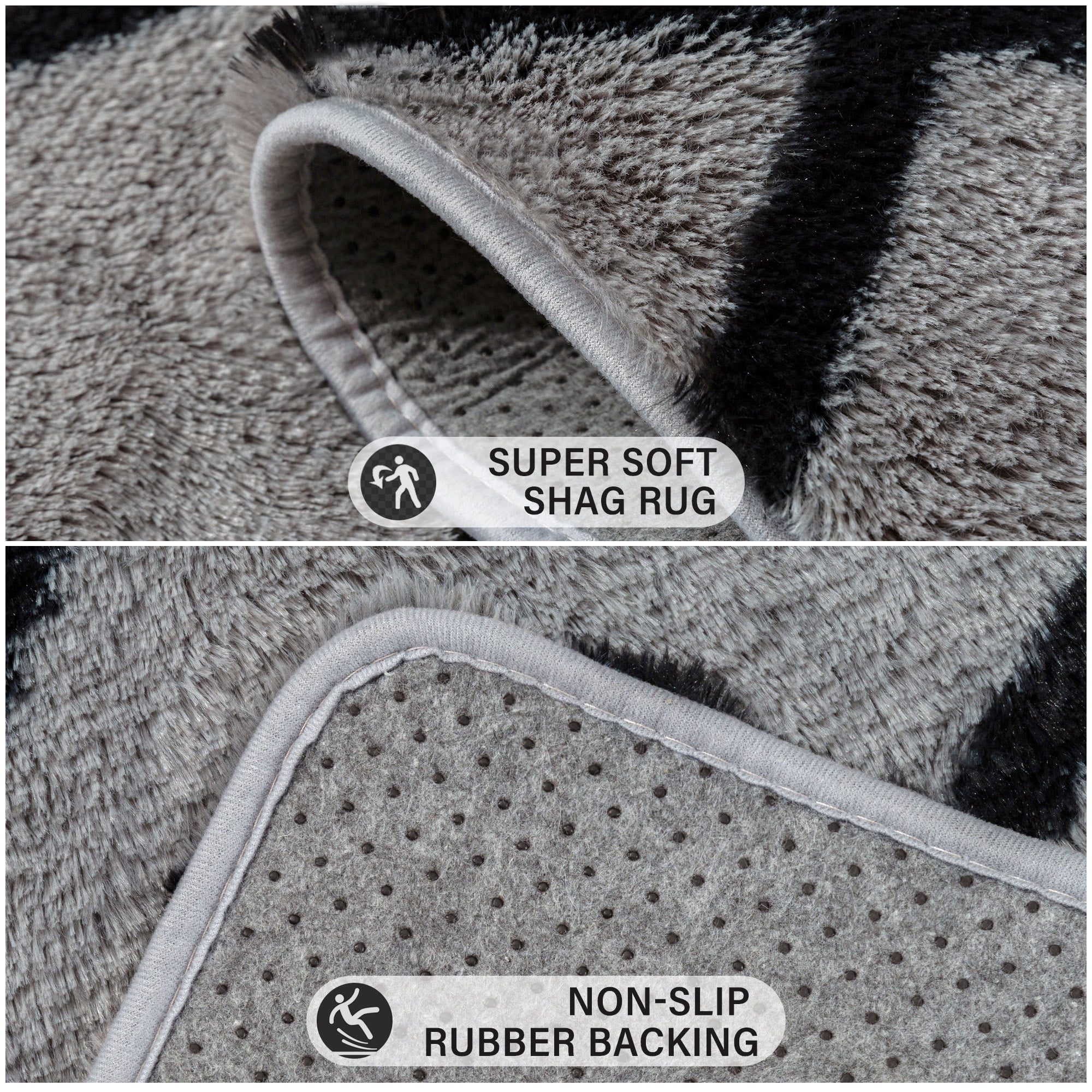 WIPONKEN 6x9 Checkered Shag Rug for Living Room Bedroom Dining Room Office Farmhouse, Washable Noneslip Area Rug Soft Indoor Fluffy Rugs, Gray