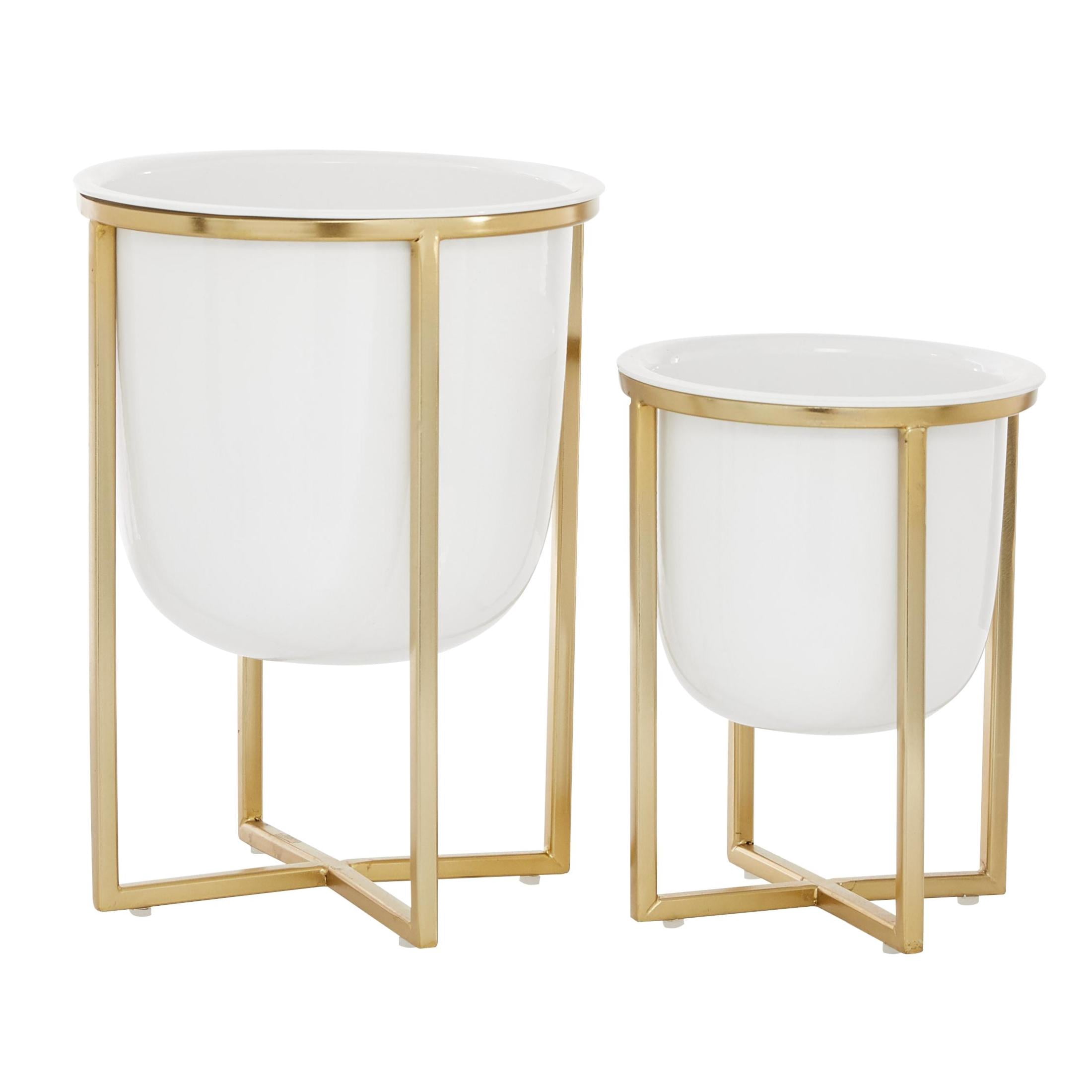 CosmoLiving by Cosmopolitan 12", 10"H Dome White Metal Planter with Gold X-Shaped Stands (2 Count)