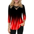 thumbnail image 2 of DYMADE Womens 3/4 Sleeve Gradient Print Blouse Criss Cross V Neck T Shirt Tops, 2 of 5