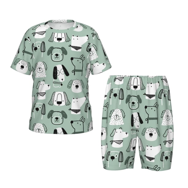 Fotbe Puppy Pijama Estampada de 2 Piezas para Niños – Ropa de Dormir de Manga Corta Cómoda para Niños y Niñas, Camiseta y Shorts de Algodón-Large