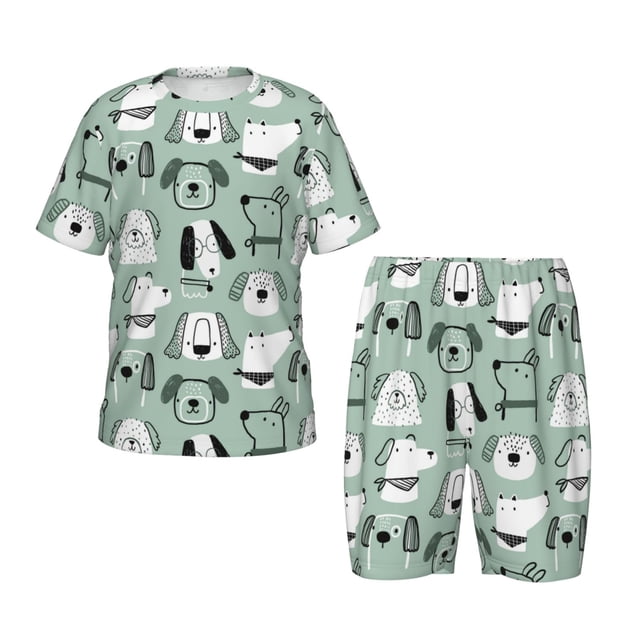 Fotbe Puppy Pijama Estampada de 2 Piezas para Niños – Ropa de Dormir de Manga Corta Cómoda para Niños y Niñas, Camiseta y Shorts de Algodón-Large