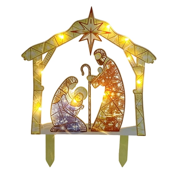 1pc Lighted Nativity Scene Garden Stake, Christmas Outdoor Yard Ornament, Glowing Holiday Decor