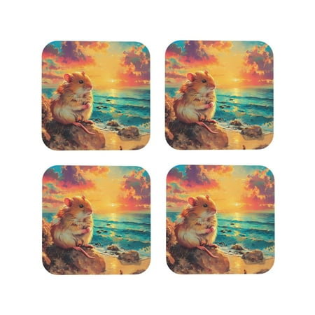 

Drink Coasters Set of 4 Island Beach Guinea Pig Leather Coasters for Coffee Table Protector Heat Resistant Cute Coasters for Home Decor Housewarming Gifts Bar Kitchen 4 Inch Square