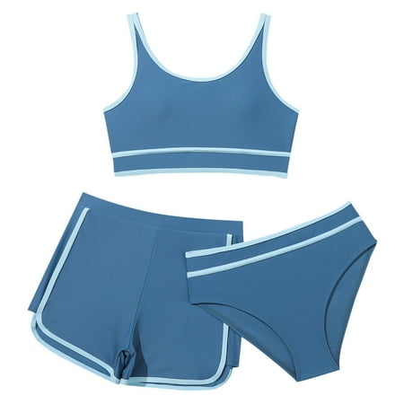WOYY Big Girls Swimsuit Sports Adjustable Bikini Set with Boyshorts Bathing Suit