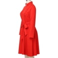thumbnail image 7 of Afinprain Womens Clergy Long Sleeve A‑Line Dress with Tab Collar Tie Belt Side Buttons, 7 of 7