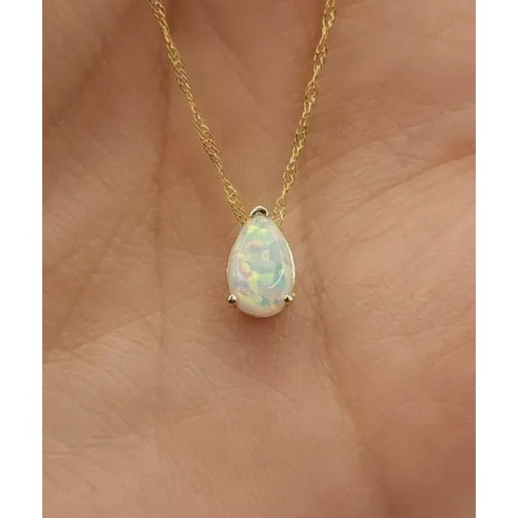 Beautiful Pear Cut Fire Opal Solitaire Pendant Necklace 18" 14K Yellow Gold Plated Silver