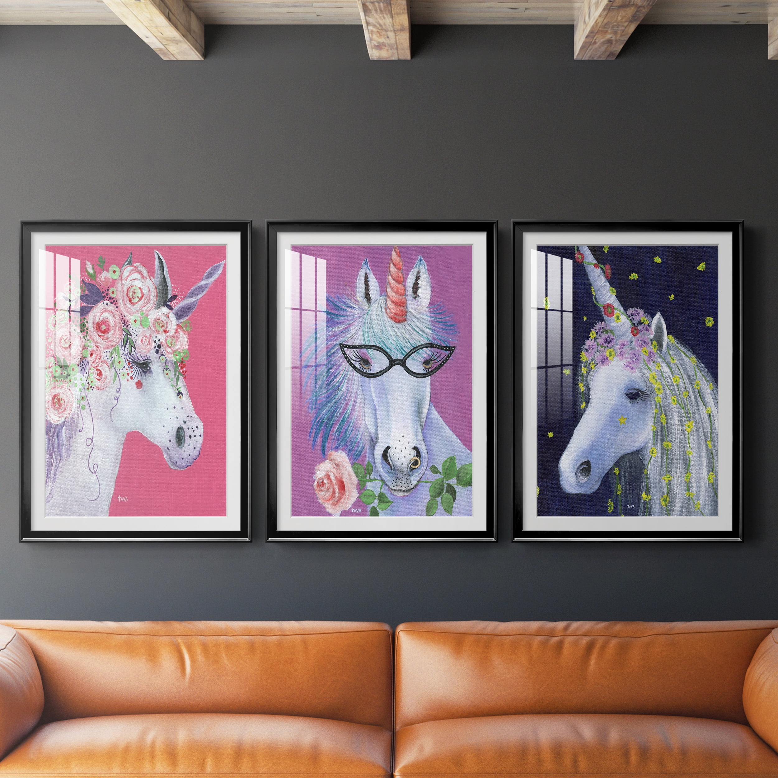 Unicorn II Premium Framed Prints Set of 3 - Ready to Hang - 26.5 x 36.5 Each - Black Frame