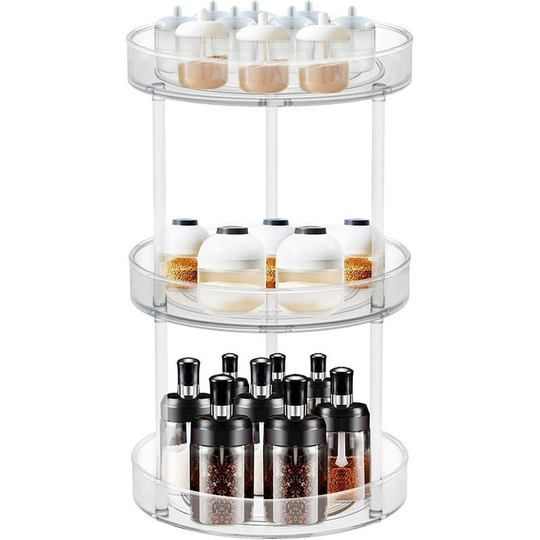 PP HOME 3 Tier Clear Turntable Lazy Susan Round Spinning Cabinet
