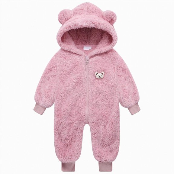Splozh Newborn Baby Winter Snowsuit Bear Outfit Fleece Warm Jumpsuit Romper Hooded Clothes for Infant Girls Boys Baby Boy Rompers,Pink,18-24 Months