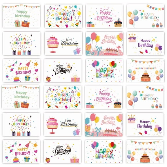 Happy Birthday Cards Bulk 24 Pcs – Assorted Blank Greeting Cards with Envelopes, Colorful Birthday Note Cards for Kids Adults Family Friends, Cute Decorative Folded Cards Set