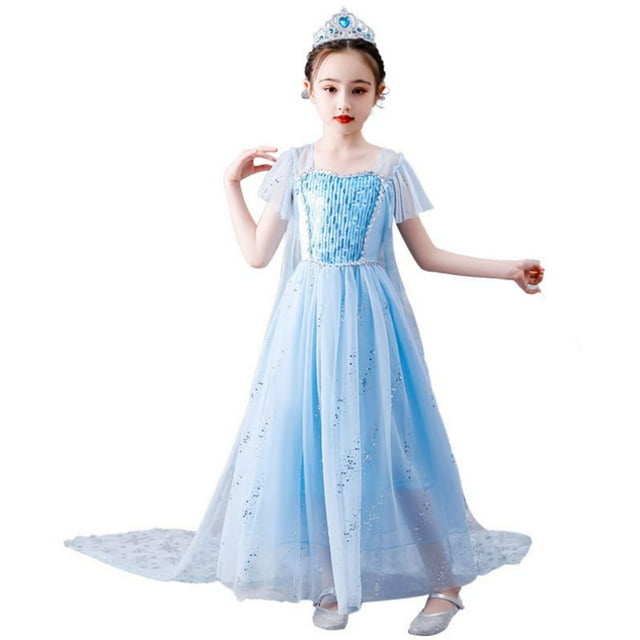 HAWEE Snow Queen Elsa Ice Princess Princess Costumes Fancy Dress Up Long Train Party Outfit
