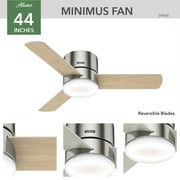 Hunter 44 inch Indoor Ceiling Fan with Light and Remote Control - For Bedroom or Living Room, Low Profile Mount, Modern Ceiling Fan with LED Light, Quiet, 3 Blades - Minimus 59454, Brushed Nickel