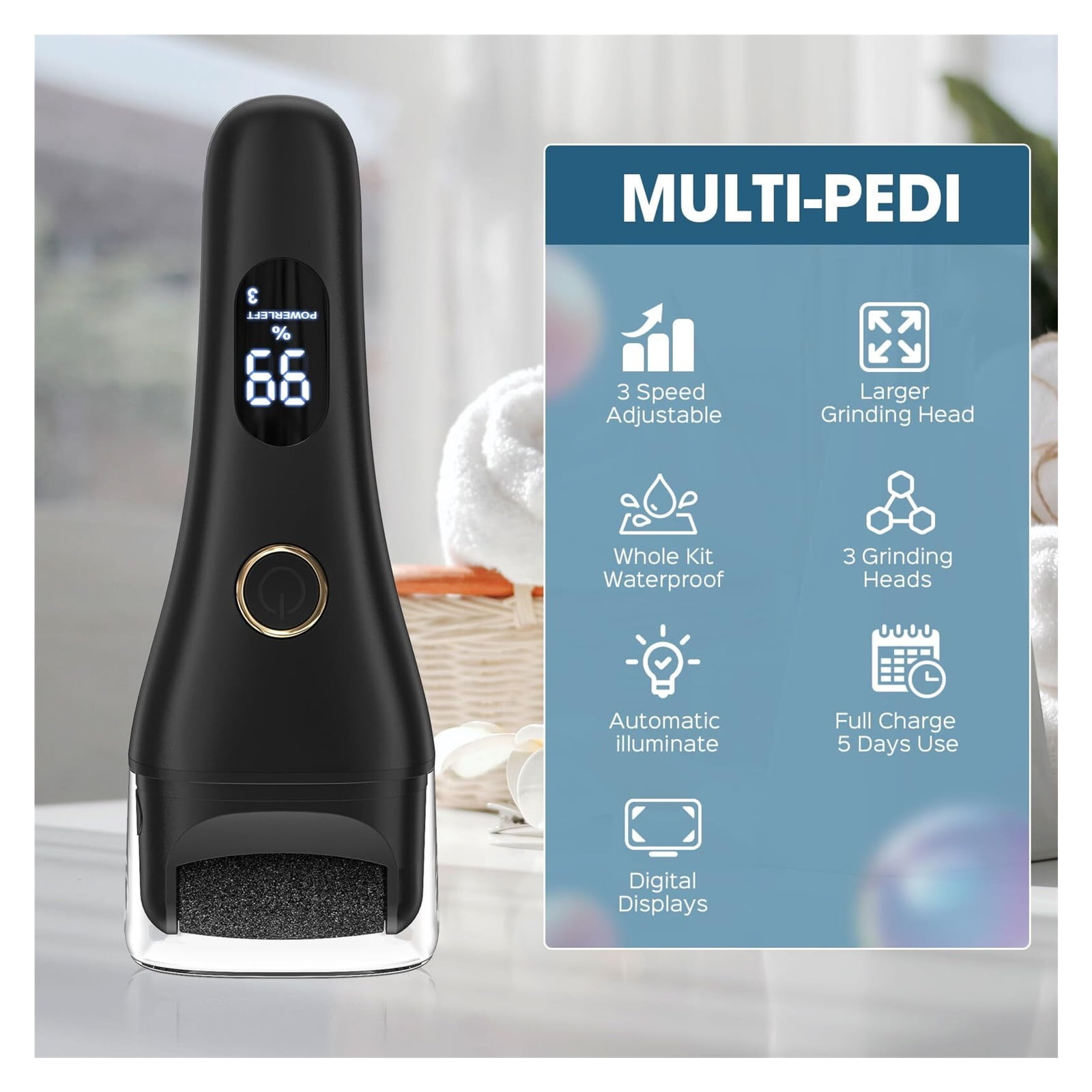 Electric Foot Callus Remover, Portable Pedicure Kit Foot File Callus Remover for feet, Professional Foot Care Pedicure Tools Foot Scrubber for Men Women Dead Skin Dry Crack Skin Calluses - 3 Speed