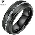 thumbnail image 2 of Tungsten Carbide Wedding Band w/ White Cubic Zirconia Eternity Style w/ Step Edges in Silver or Black 8mm Ring, 2 of 5