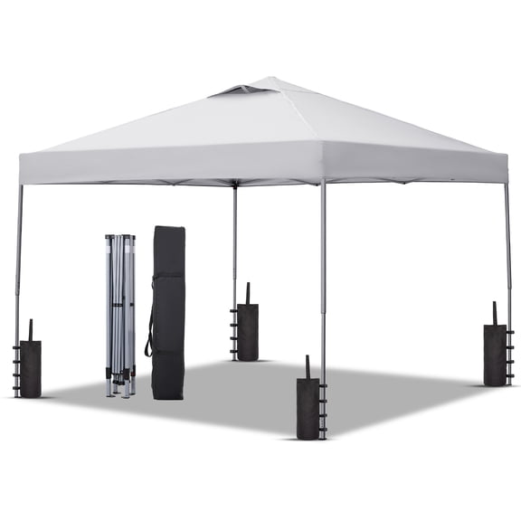 Ainfox 10x10 ft Pop Up Canopy Tent with 4 Weighted Bags, Instant Outdoor Shade Shelter with Portable Carrying Bag, Waterproof UV Protection Gazebo for Events, Parties and Beach,White