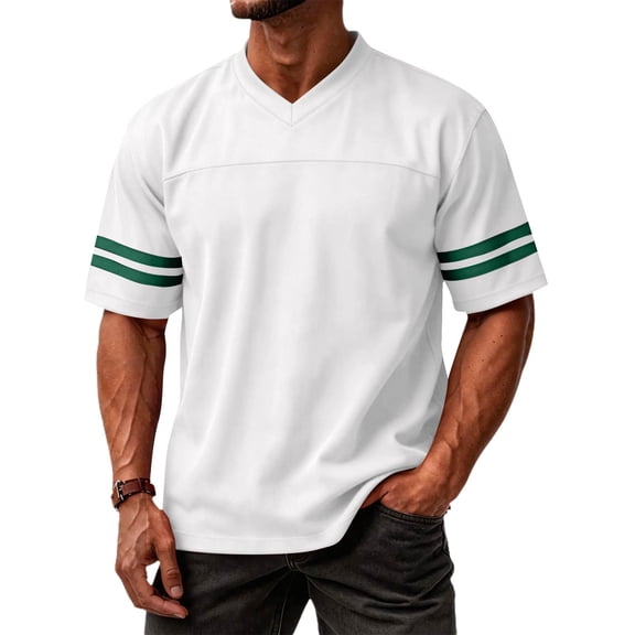 GrmtClth Men's Shirts Casual Short Sleeve Top Athletic V-Neck T-Shirts Trend Color-Block Tee Striped White XS