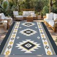 thumbnail image 3 of Fsddascl Grey Geometric Outdoor Rug for Patio/Deck/Porch, Non-Slip Large Area Rug 5 x 8 Ft, Boho Aztec Southwest Abstract Plaid Indoor Outdoor Rugs Washable Area Rugs, Reversible Camping Rug Carpet, 3 of 5