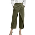 thumbnail image 3 of VBVC Women's Wrap Front Capri Pants,High Waist Wide Leg Cropped Trousers For Women,Ladies Elegant Office Workwear Culottes with Pockets,Army Green,S-2XL, 3 of 9