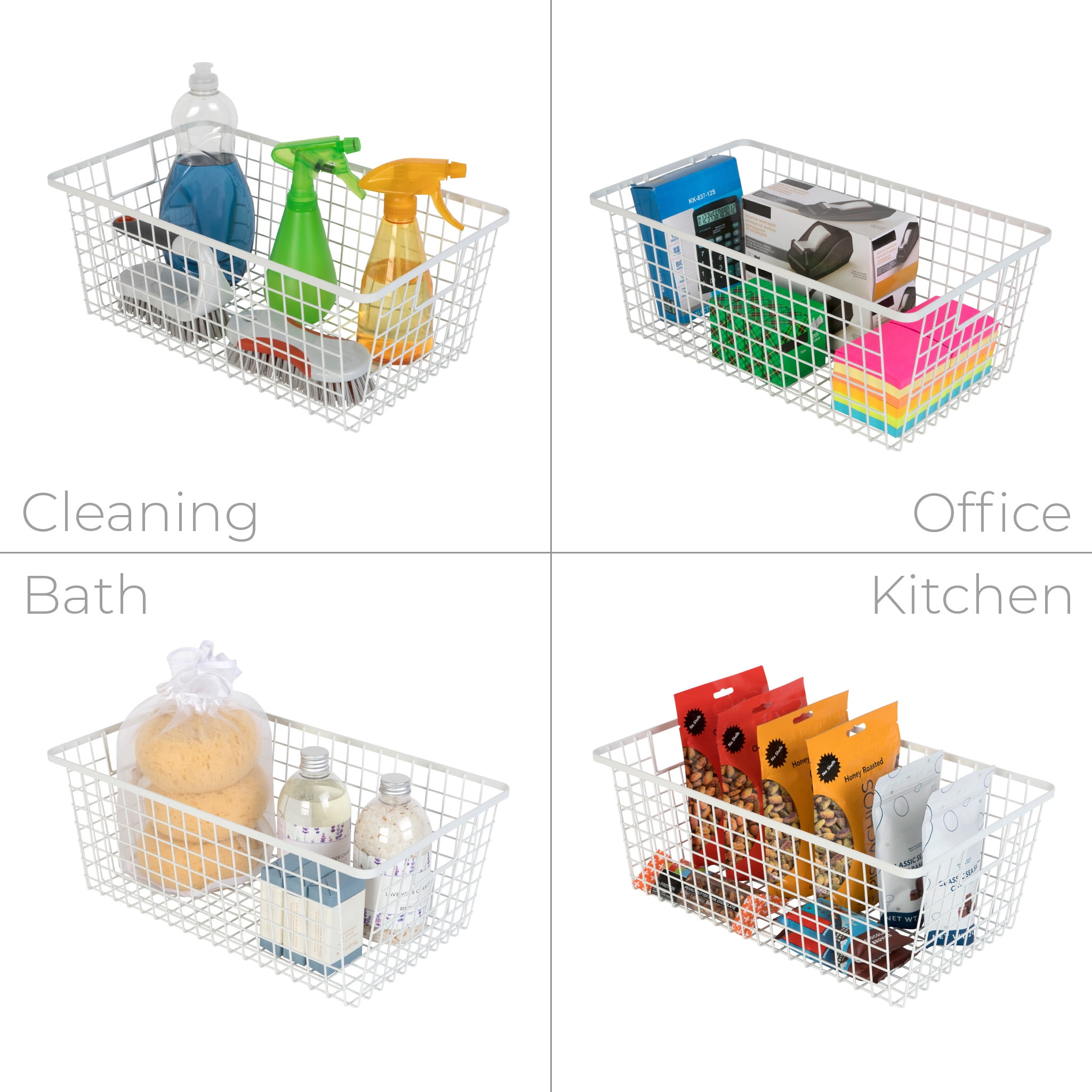 Smart Design Nestable Basket Organizer with Handles - 9 x 16 x 6 inches - White - Set of 4