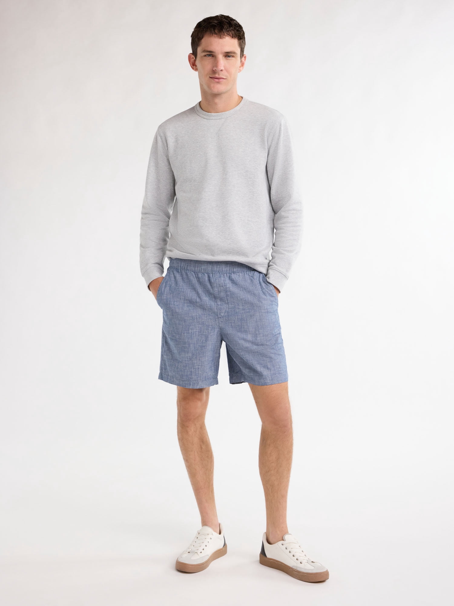 Free Assembly Men’s Cotton Chambray Pull On Shorts, 7” Inseam, Sizes S-3XL