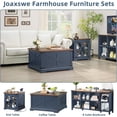 thumbnail image 3 of Farmhouse Coffee Table with Large Hidden Storage Compartment, Navy Blue Square Center Table, Wood Rustic Low Modern Living Room Tables with Hinged Lift Brown Top & Wooden Arc Base, 3 of 14