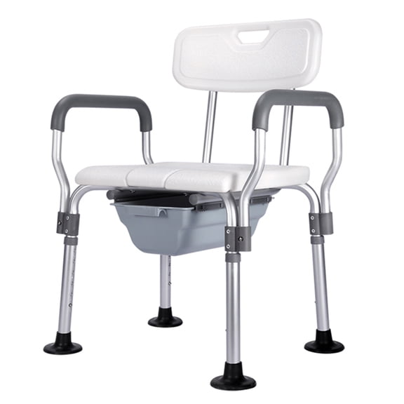 Bedside Commode Chair, 4 in 1 Height Adjustable Shower Chair for Elderly, Portable Toilet Seat with Armrests, for Elderly Seniors Disabled Adults