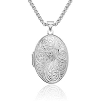 925 Sterling Silver Oval Personalized Photo Locket Necklace Picture Pendant Charm