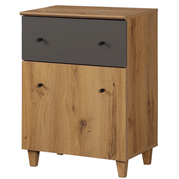 Large End Table for Living Room, Oak Brown Sofa Side Table with 1 Drawer and 1 Door, 23.6x15.5x32.4