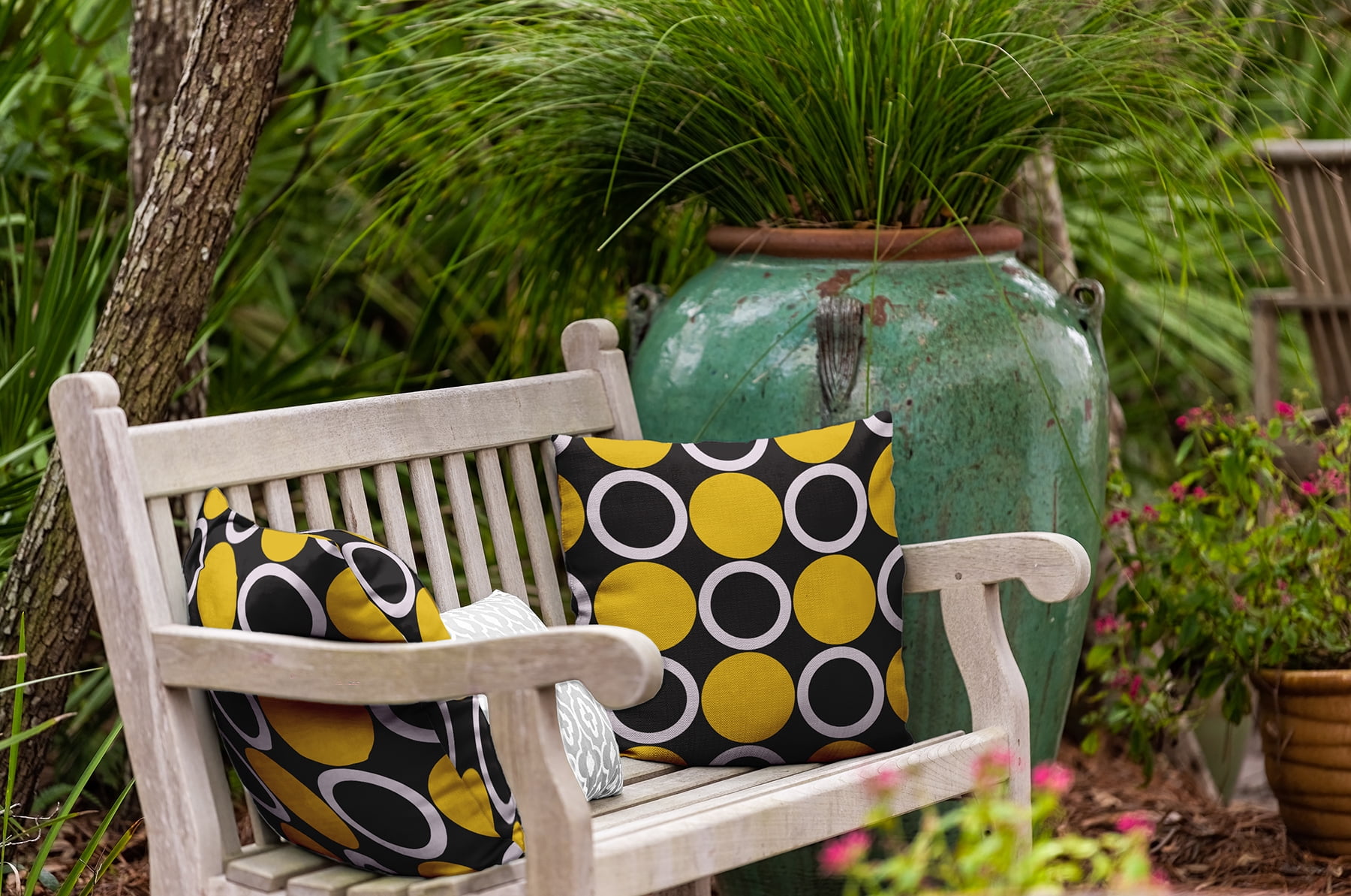 20" x 20" Simply Daisy Mod Circles Polyester Indoor/Outdoor Pillow, Mustard Qty 1