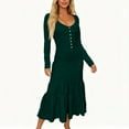 thumbnail image 5 of longantii Women's Long Sleeve Maxi Dress with Button Front Split Hem Fitted Bodice Elegant Casual Western Style Dresses Dark Green XXXL, 5 of 5